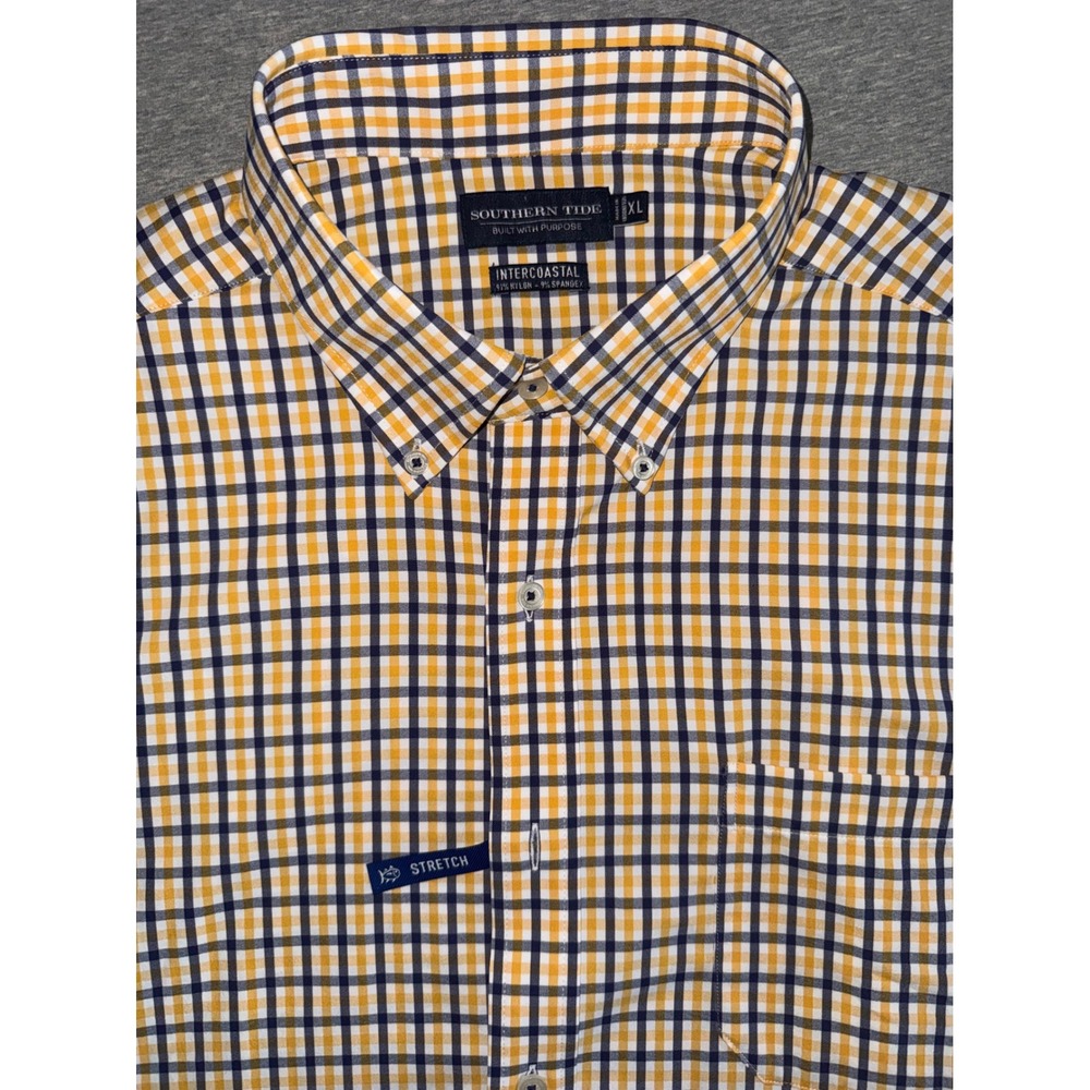 Southern Tide Men Yellow Plaid Intercoastal Stretch Shirt Size XL Preppy Luxury